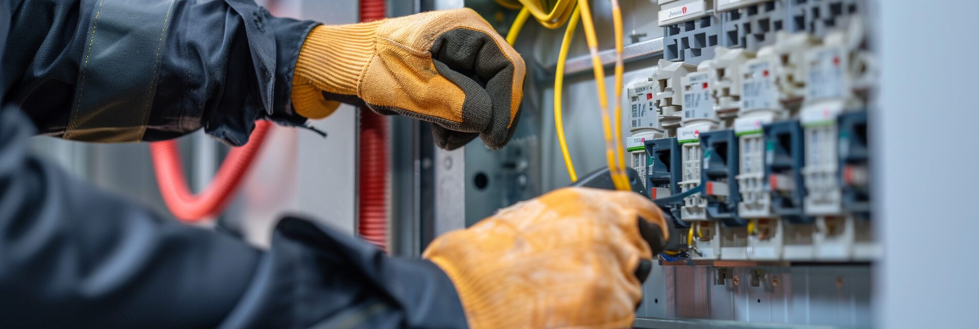 installing new electrical panel wearing glove