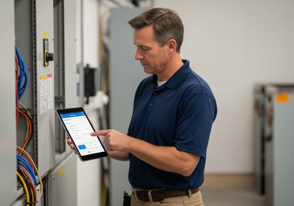 308 Solutions group - Electrician with AI software on his tablet
